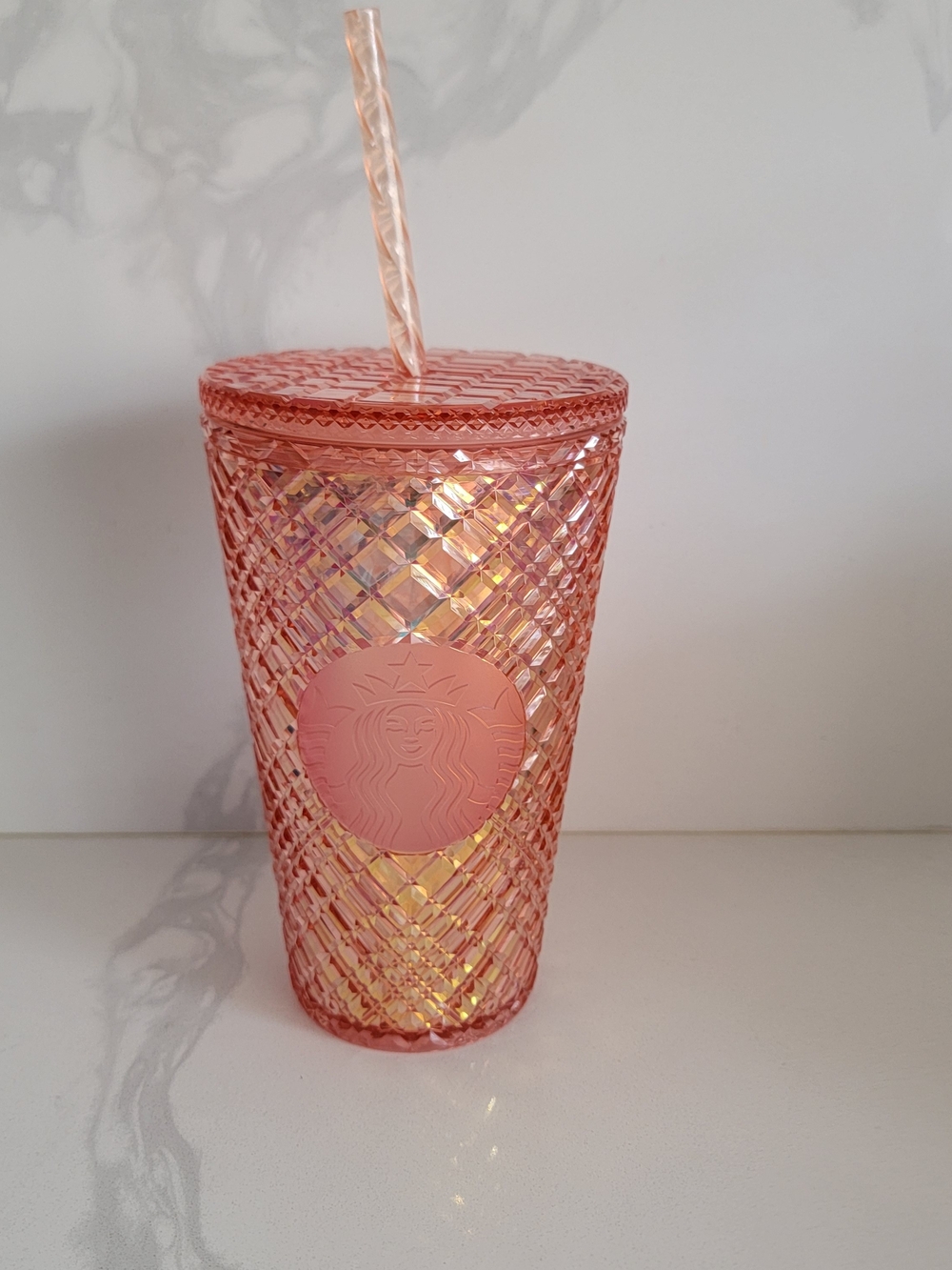 Starbucks Rose Pink Textured Cold Cup with Straw